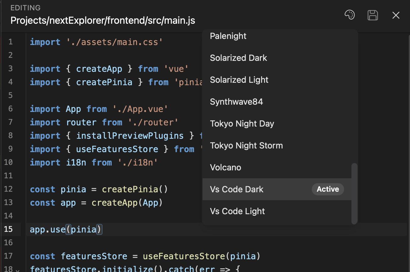 Editor Theme Selection